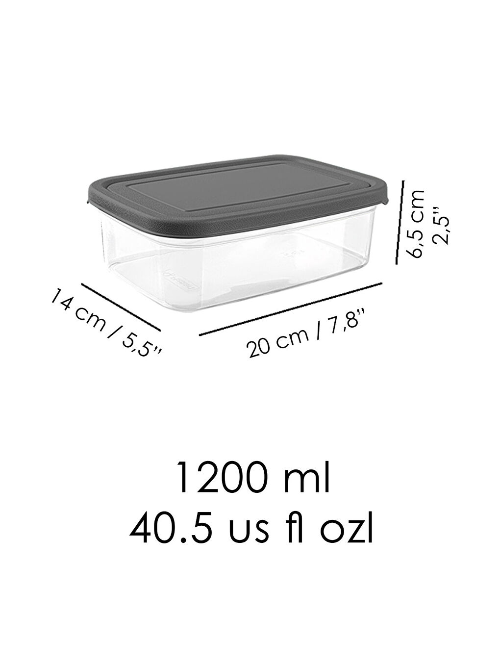 Gri 1 Adet Dikdörtgen Erzak Saklama Kabı 1200 ml-3