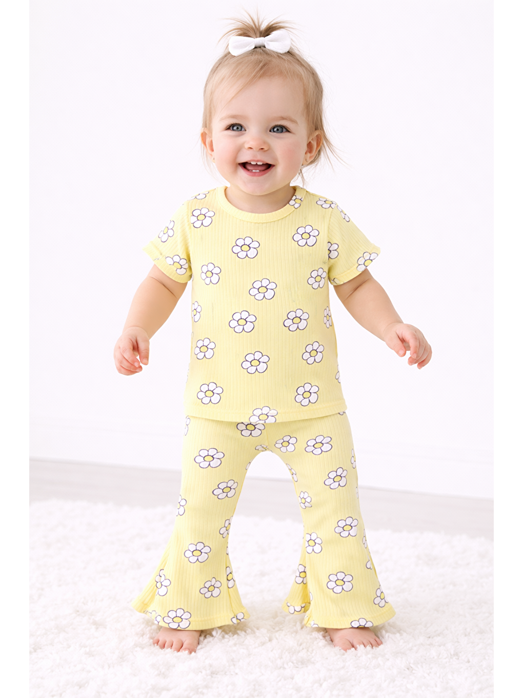 Sarı Kız Bebek Yazlık Bol Paça Alt-Üst Takım