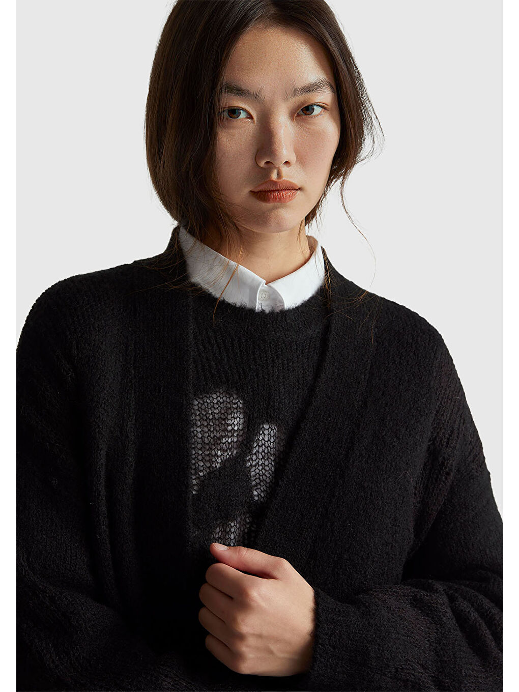 Kadın Siyah Yün Karışımlı Ribana Detaylı Cepli Uzun Hırka-5