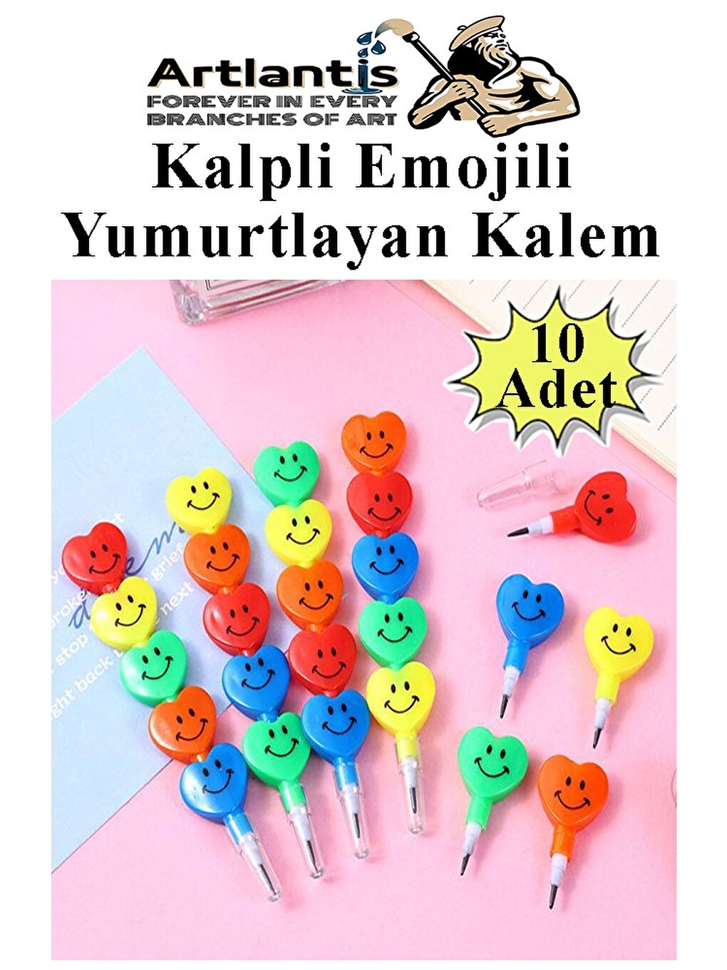 Kalpli Emoji Yumurtlayan Kurşun Kalem 10 Adet Eğlenceli Hediyelik Kurşun Kalem Gülen Yüzlü Kurşun Ka