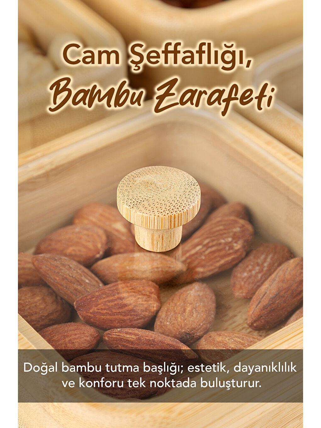 Bej 4'lü Kapaklı Bambu Çerezlik Seti-4