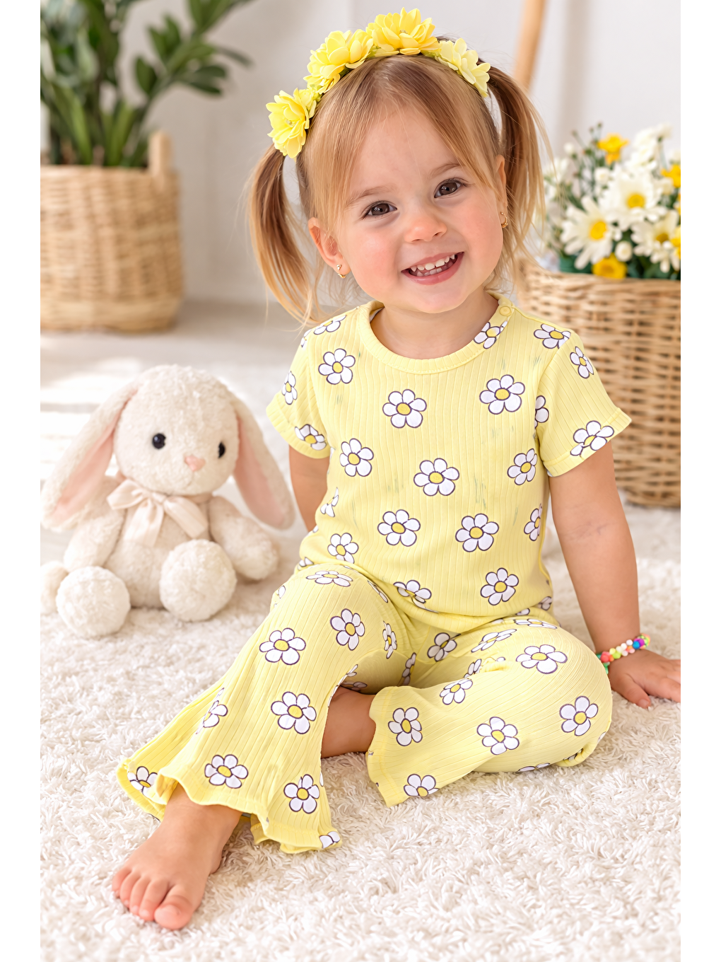 Sarı Kız Bebek Yazlık Bol Paça Alt-Üst Takım-1