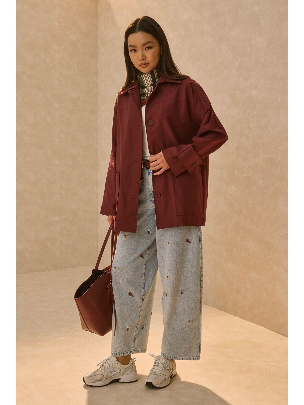 Basic Gabardin Ceket Bordo-1