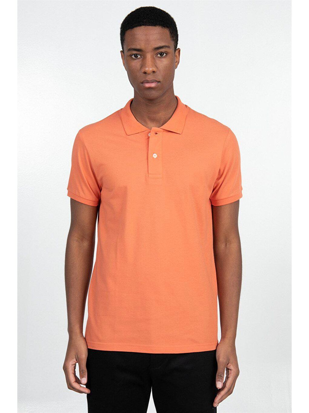 Turuncu Erkek Slim Fit Dar Kesim Düz Pike turuncu Polo Yaka Tişört-1