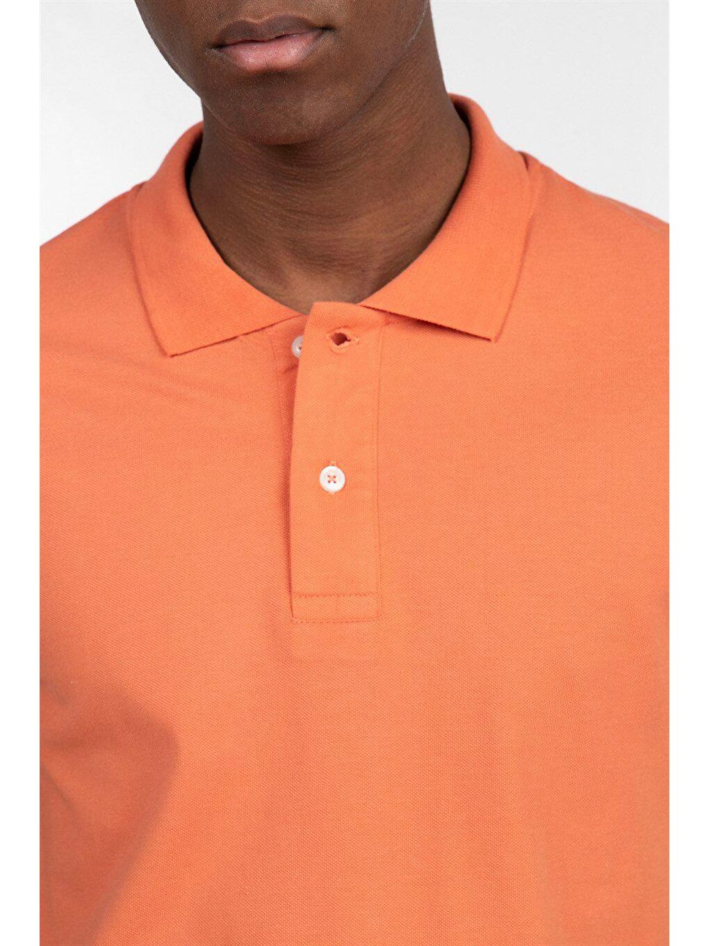 Turuncu Erkek Slim Fit Dar Kesim Düz Pike turuncu Polo Yaka Tişört-2