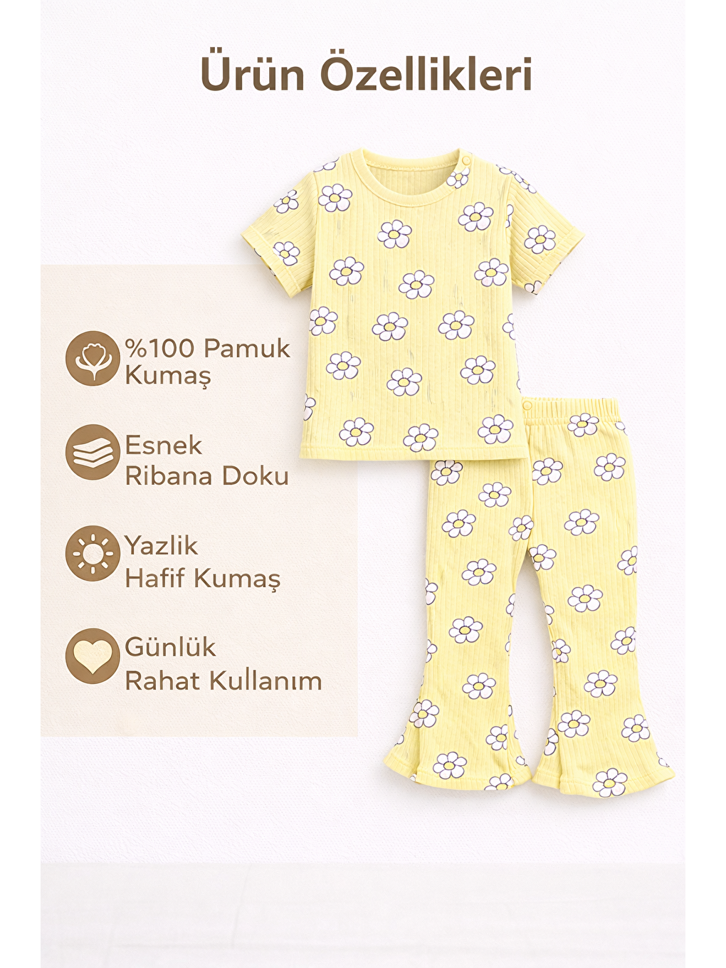 Sarı Kız Bebek Yazlık Bol Paça Alt-Üst Takım-2