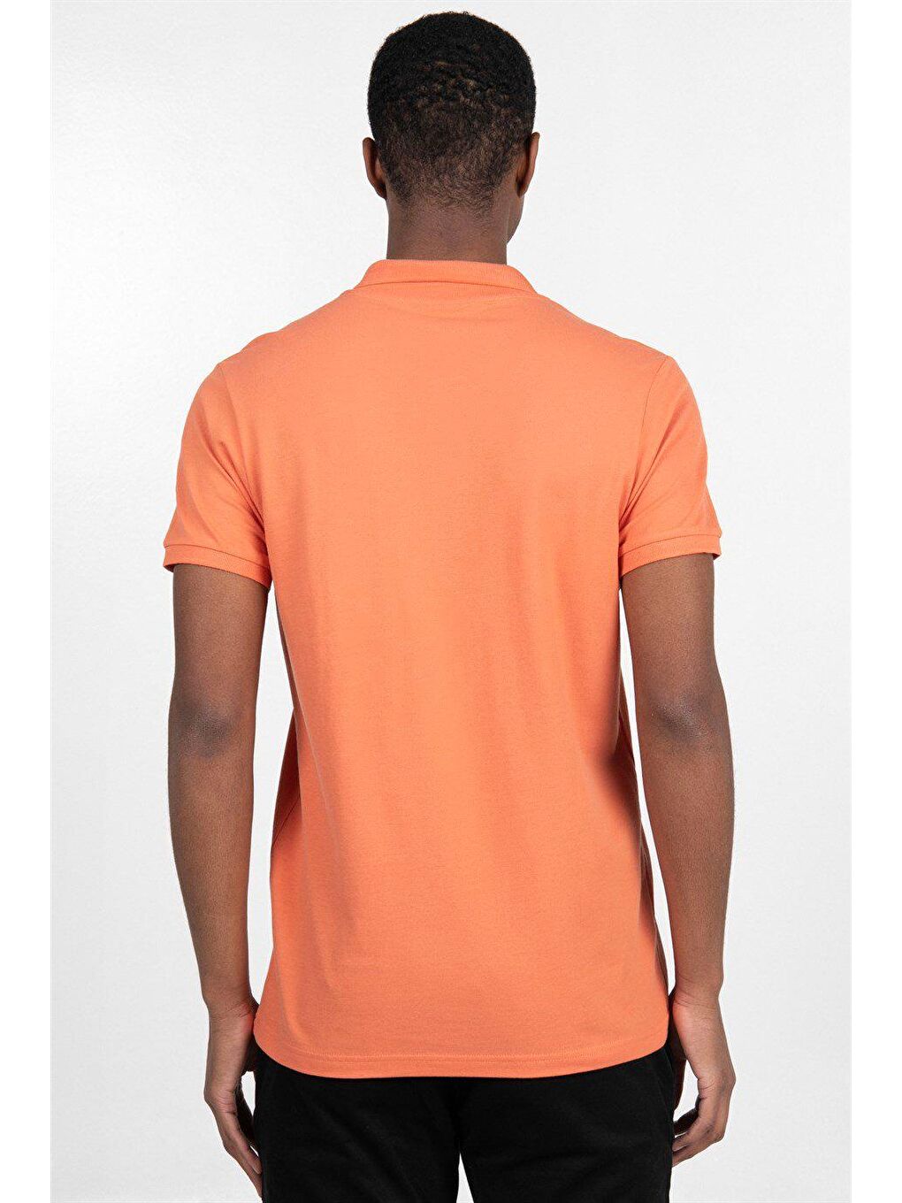 Turuncu Erkek Slim Fit Dar Kesim Düz Pike turuncu Polo Yaka Tişört-3