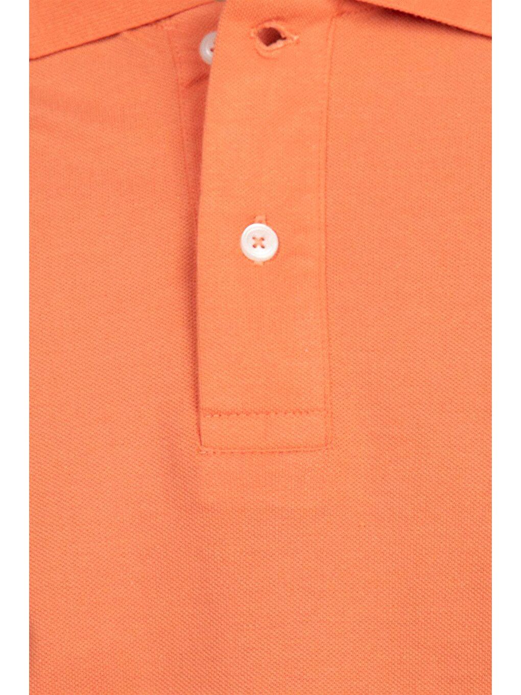 Turuncu Erkek Slim Fit Dar Kesim Düz Pike turuncu Polo Yaka Tişört-4