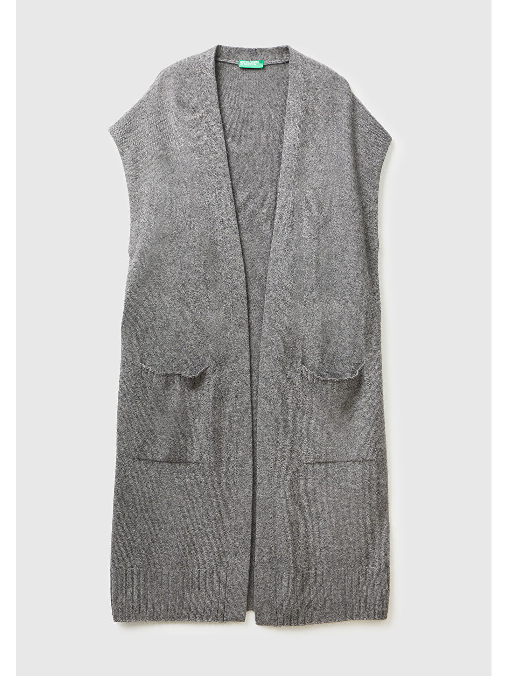 Gri Kadın Antrasit Melanj Yün ve Kaşmir Karışımlı Ribana Detaylı Kısa Kollu Uzun Hırka-1