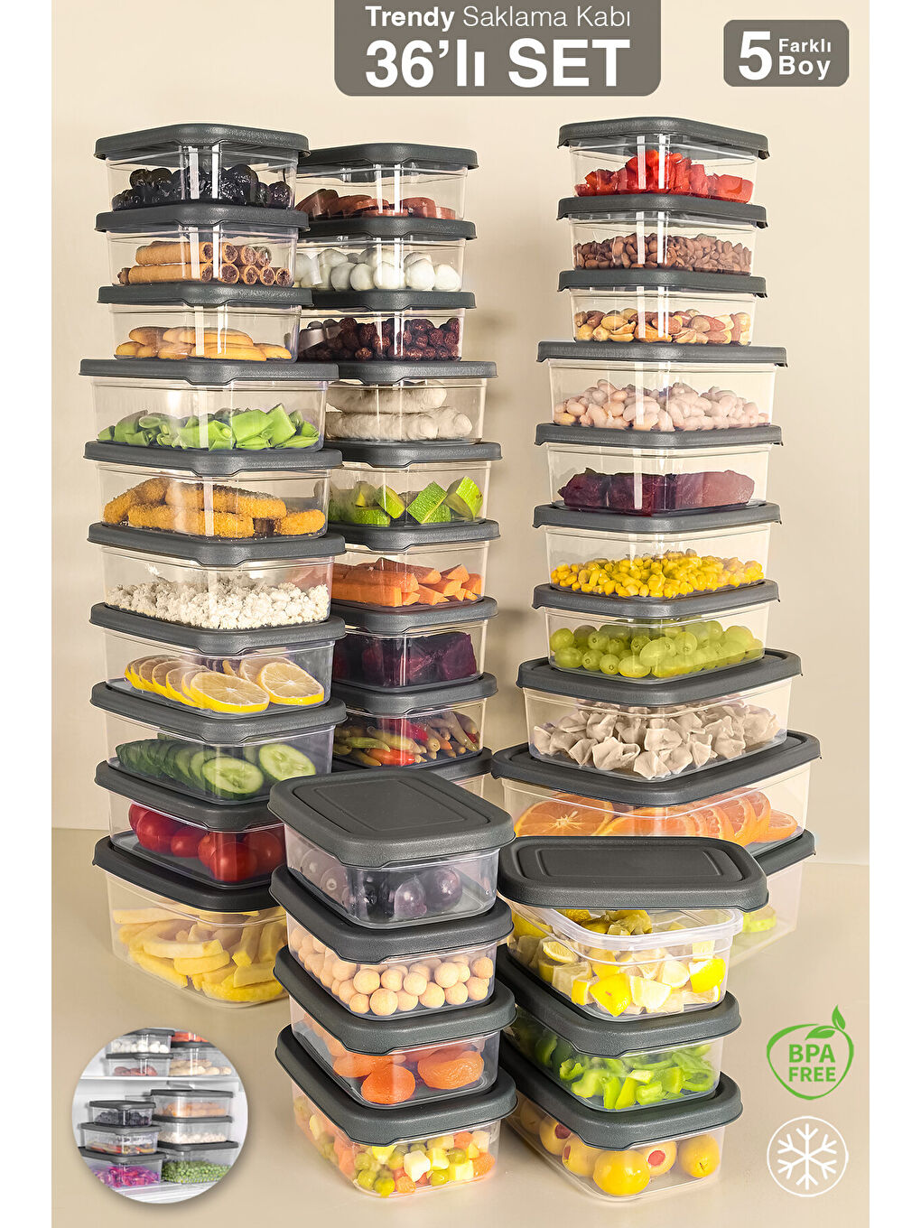 Gri 36'lı Dikdörtgen Erzak Saklama Kabı