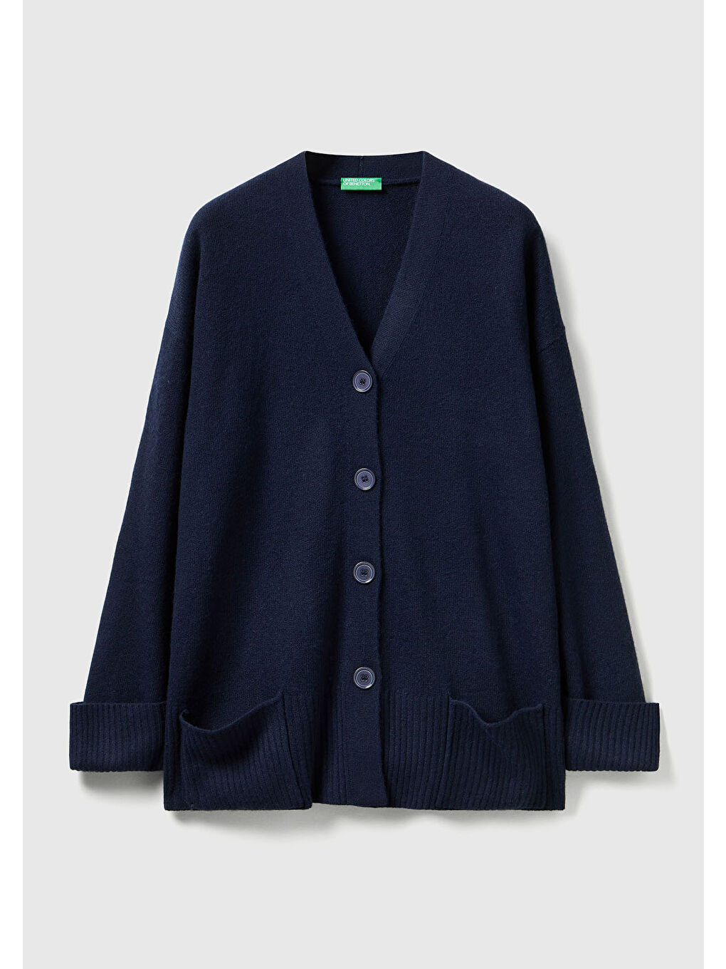 Kadın Lacivert Yün ve Viskoz Karışımlı Ribana Detaylı Düğmeli Hırka-1