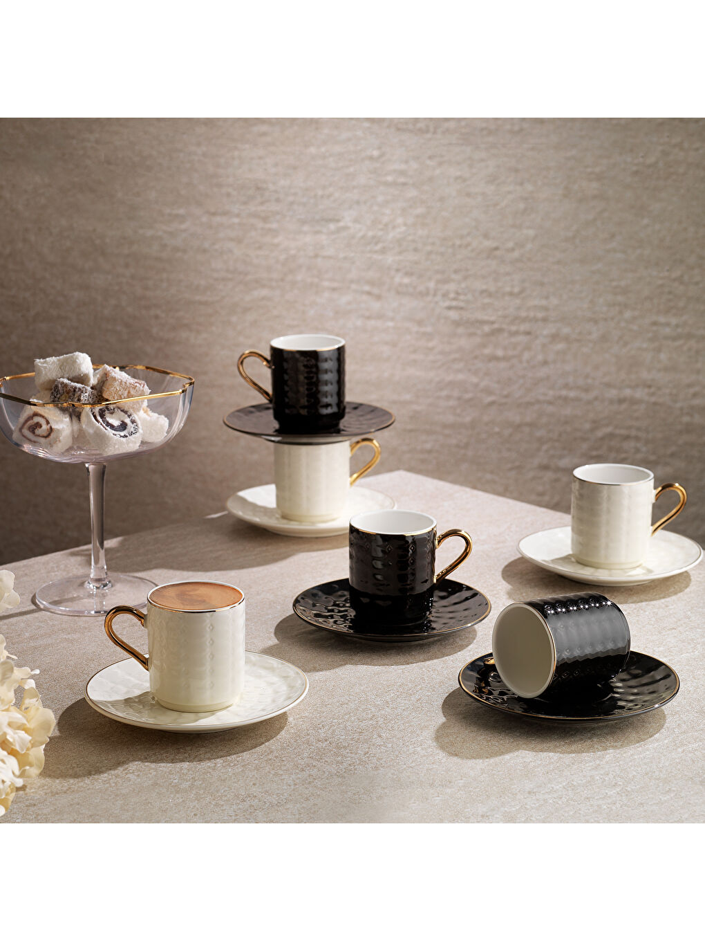 Beyaz Glossy 6 Kişilik Kahve Fincan Seti 12 Parça-Asorti01