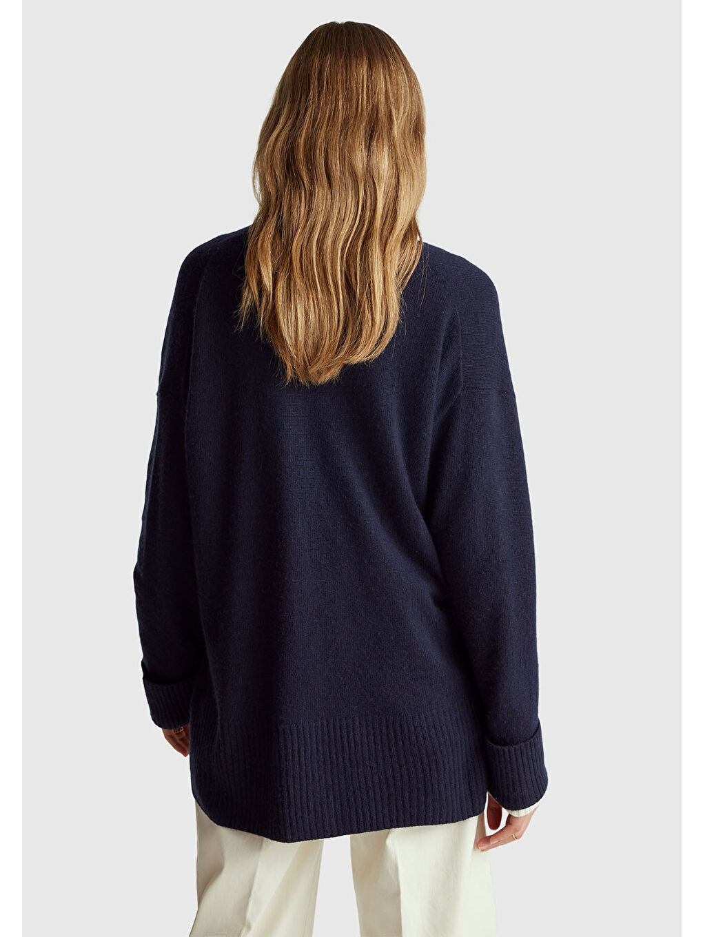 Kadın Lacivert Yün ve Viskoz Karışımlı Ribana Detaylı Düğmeli Hırka-2