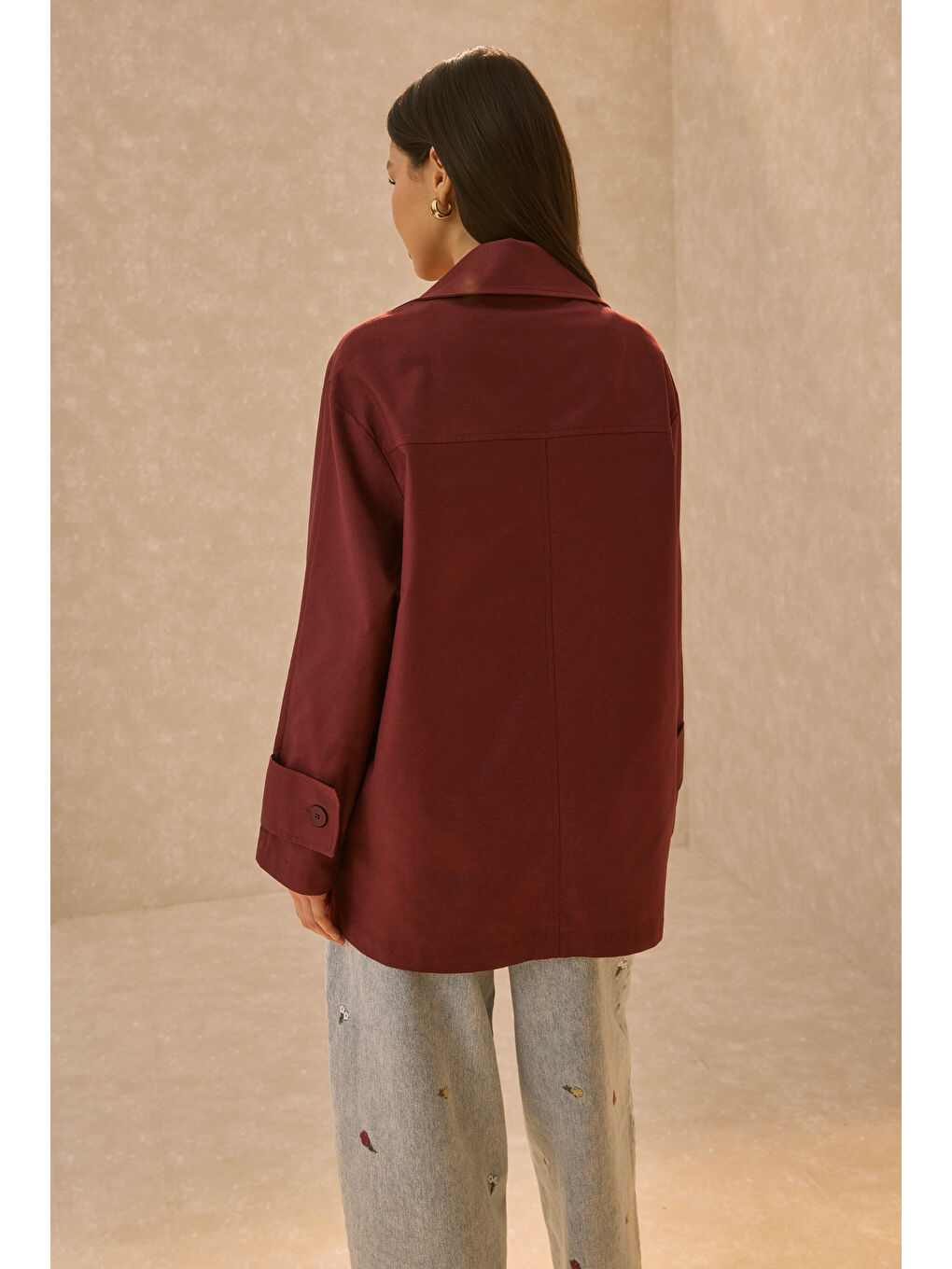 Basic Gabardin Ceket Bordo-4