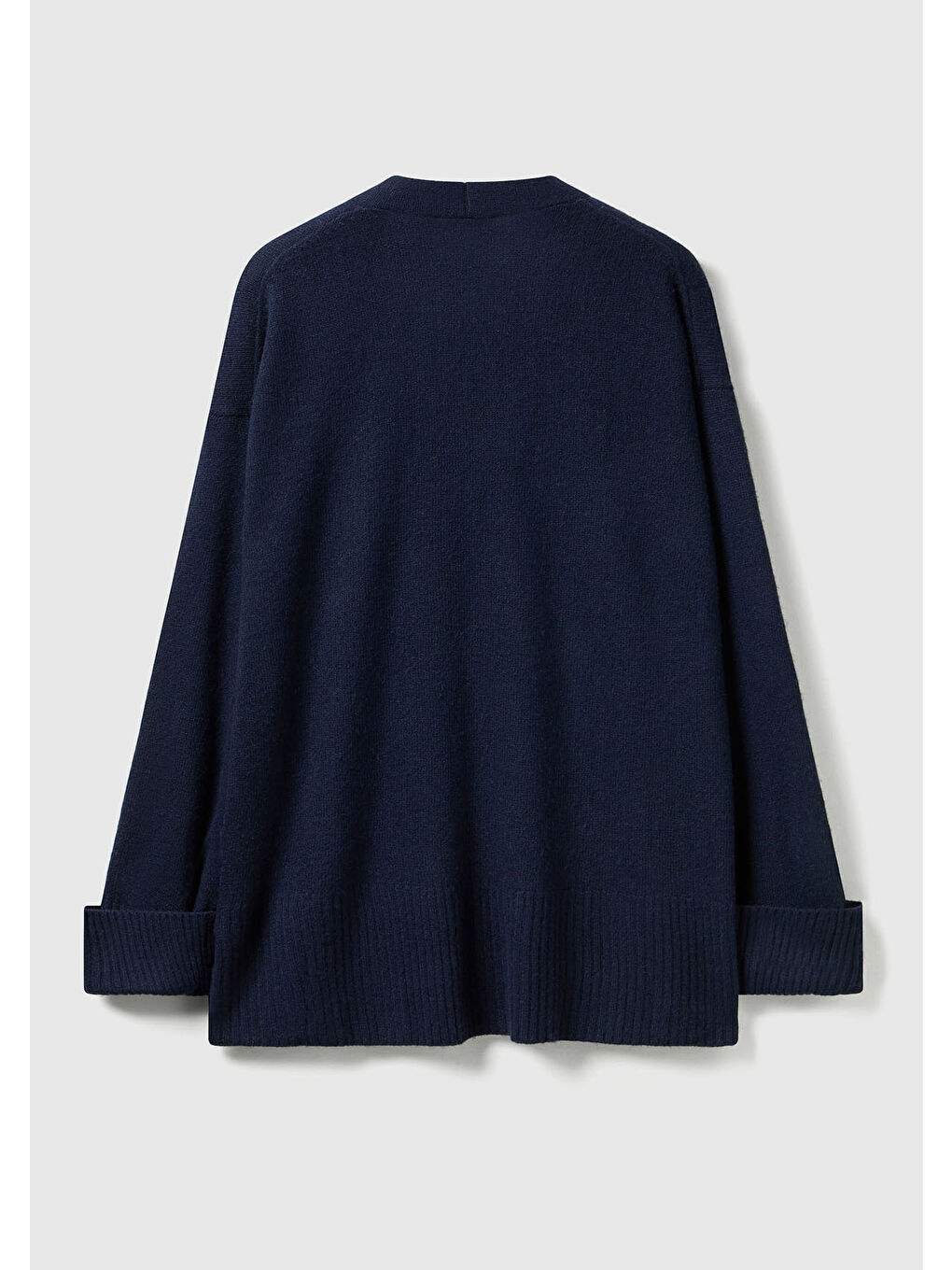 Kadın Lacivert Yün ve Viskoz Karışımlı Ribana Detaylı Düğmeli Hırka-3