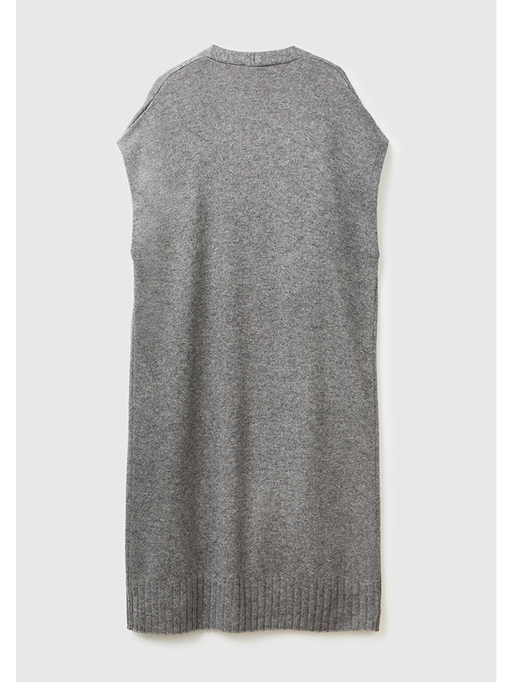 Gri Kadın Antrasit Melanj Yün ve Kaşmir Karışımlı Ribana Detaylı Kısa Kollu Uzun Hırka-3