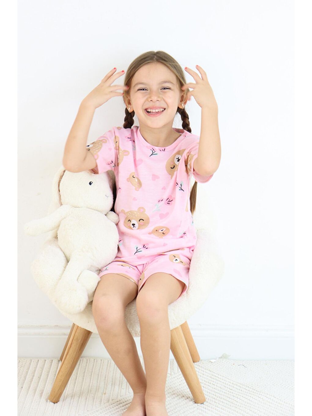 Harika KIDS Pembe Kız Çocuk Pamuklu Penye Kumaş Şortlu Pijama Takımı - 2