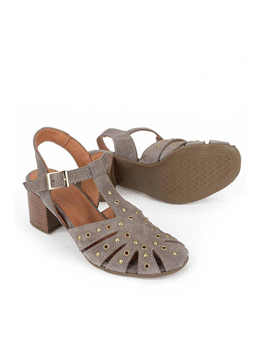 Bej Kadın Hakiki Deri Topuklu Sandalet 1611050Z8425 Vizon-3