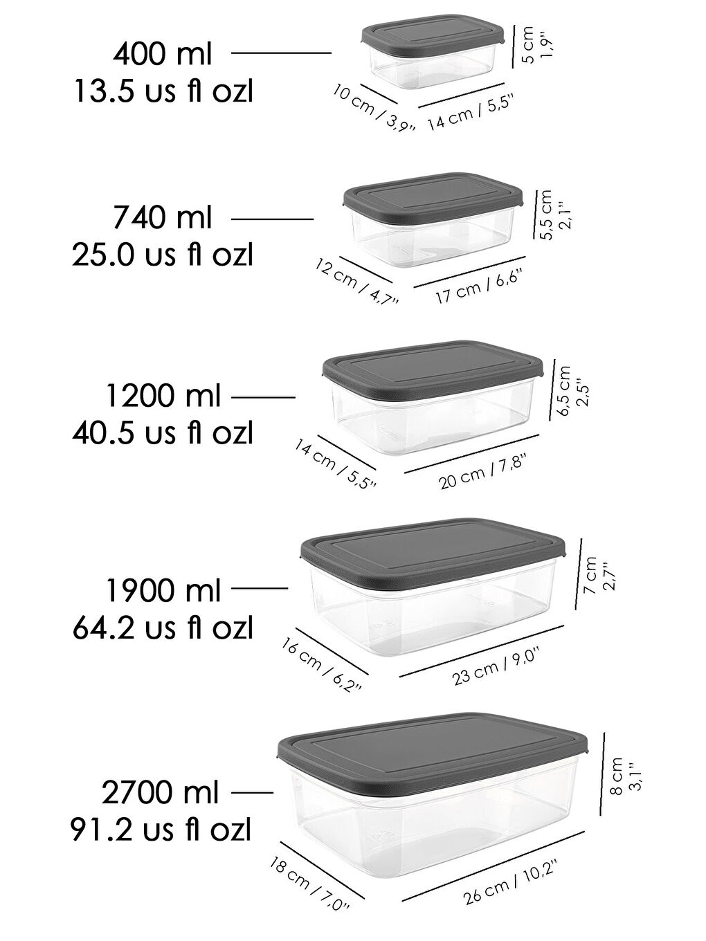 Gri 44'lü Dikdörtgen Erzak Saklama Kabı-6