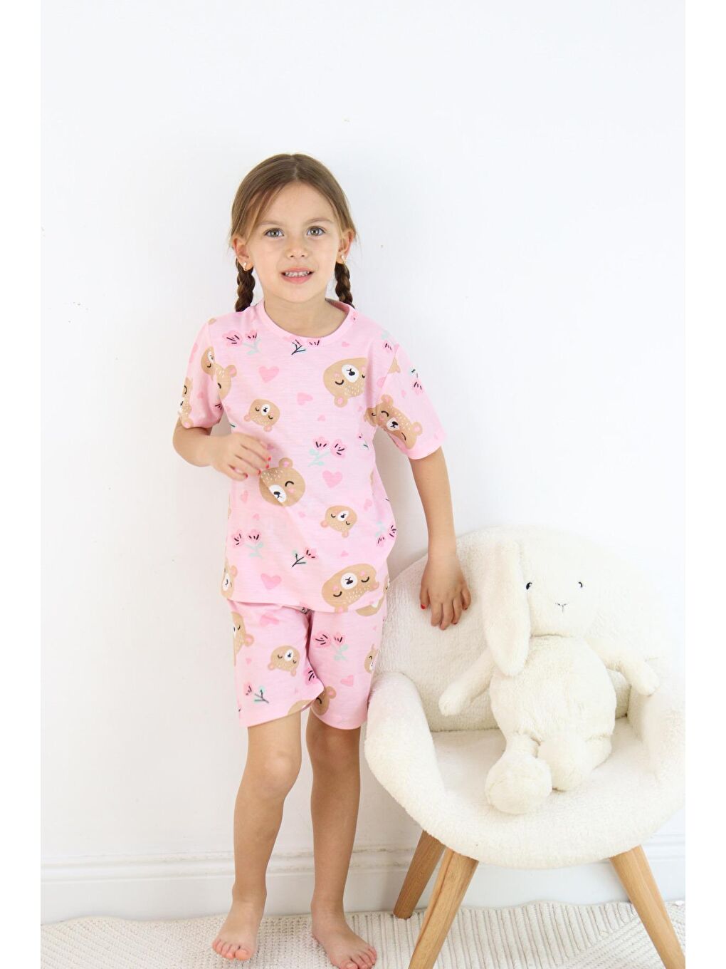 Harika KIDS Pembe Kız Çocuk Pamuklu Penye Kumaş Şortlu Pijama Takımı - 5