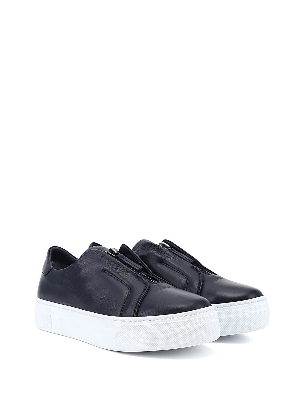 Lacivert Kadın AÇIK LACİVERT Fermuarlı Dolgu Taban Hakiki Deri Sneaker-1