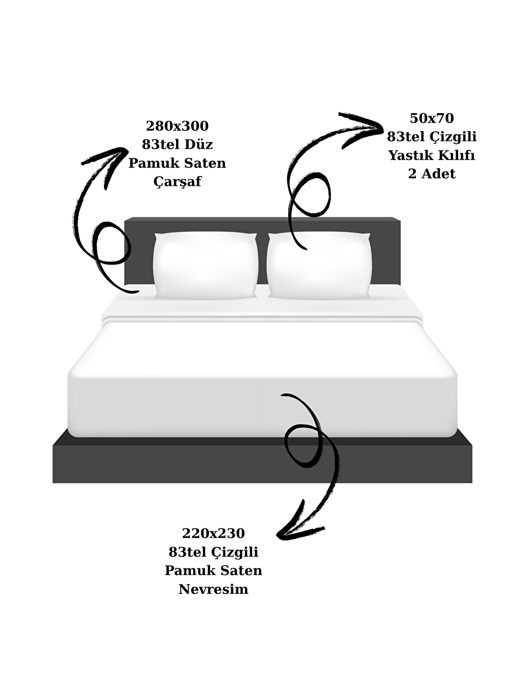 Beyaz Nivora Çizgili Pamuk Saten Nevresim Takımı | Çift Kişilik | 83 Tel Otel Serisi | King Size 220x230-1