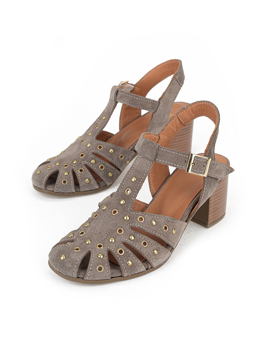 Bej Kadın Hakiki Deri Topuklu Sandalet 1611050Z8425 Vizon-4