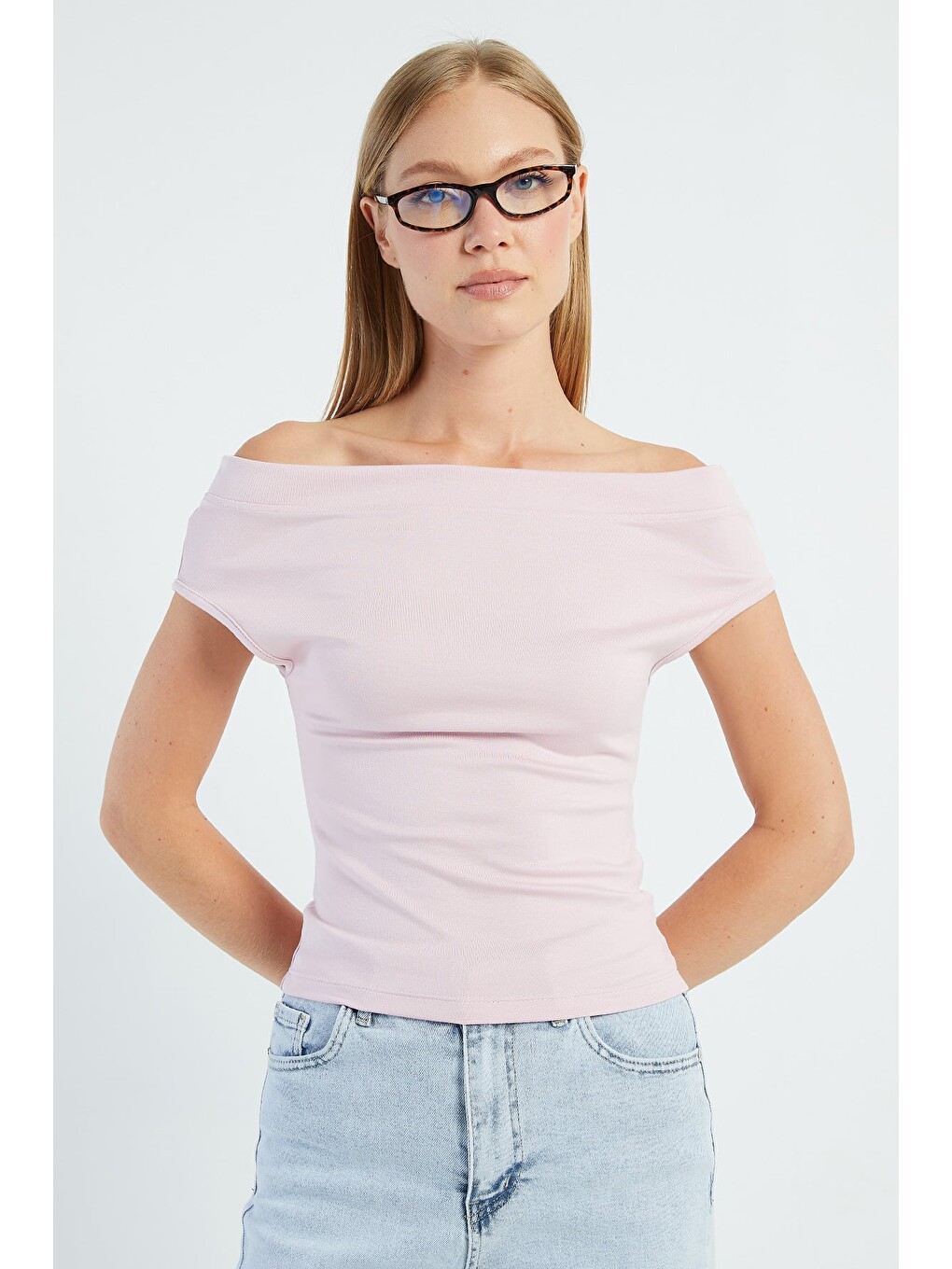 Pembe Basic Madonna Yaka Slim Fit Bluz-4