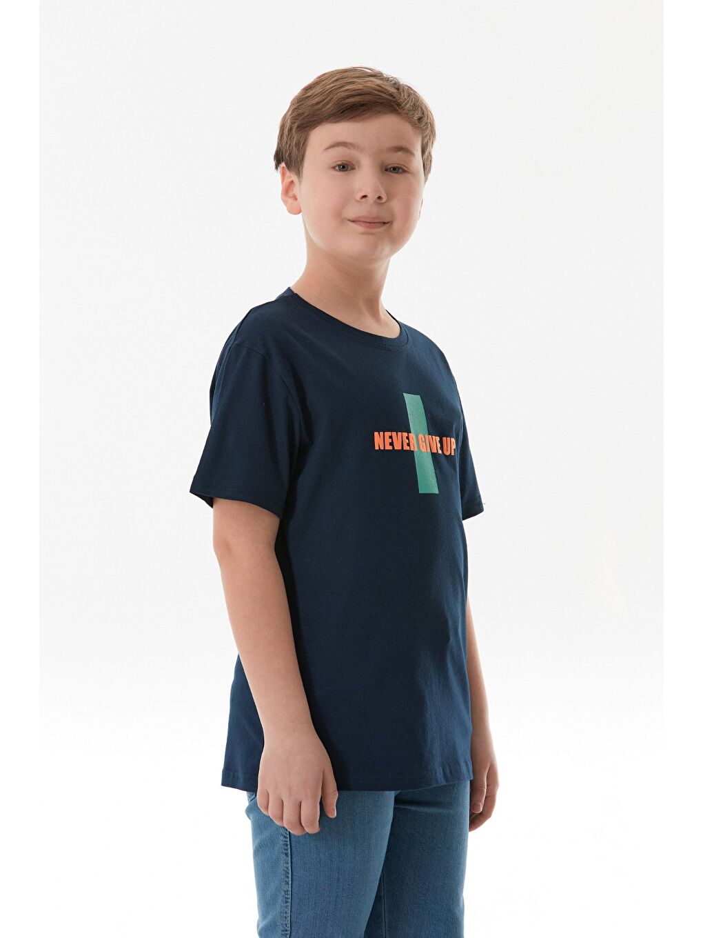 Lacivert Önü Ve Arkası Yazı Baskılı Erkek Çocuk Tişört