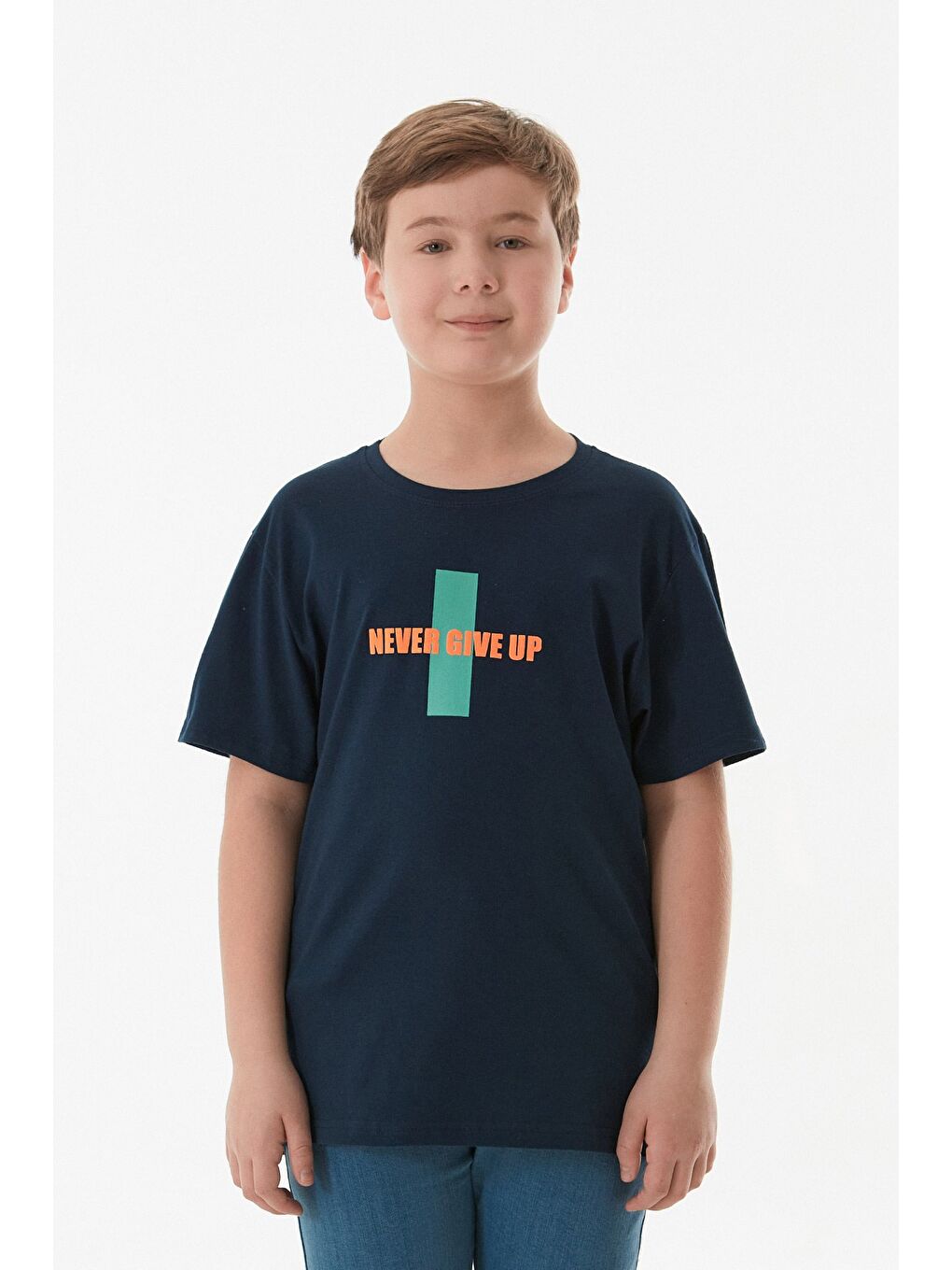 Lacivert Önü Ve Arkası Yazı Baskılı Erkek Çocuk Tişört-4