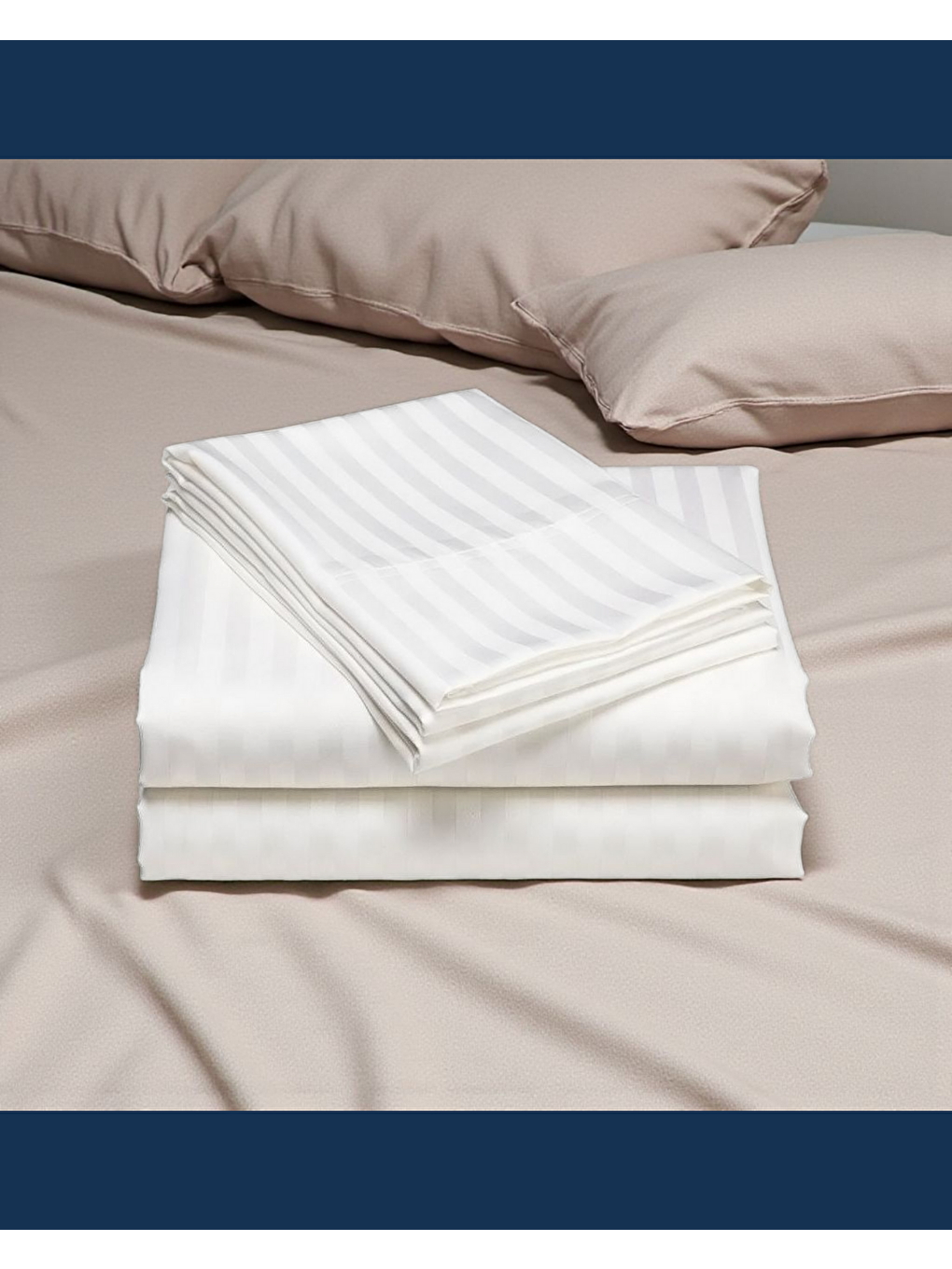 Beyaz Nivora Çizgili Pamuk Saten Nevresim Takımı | Çift Kişilik | 83 Tel Otel Serisi | King Size 220x230-5