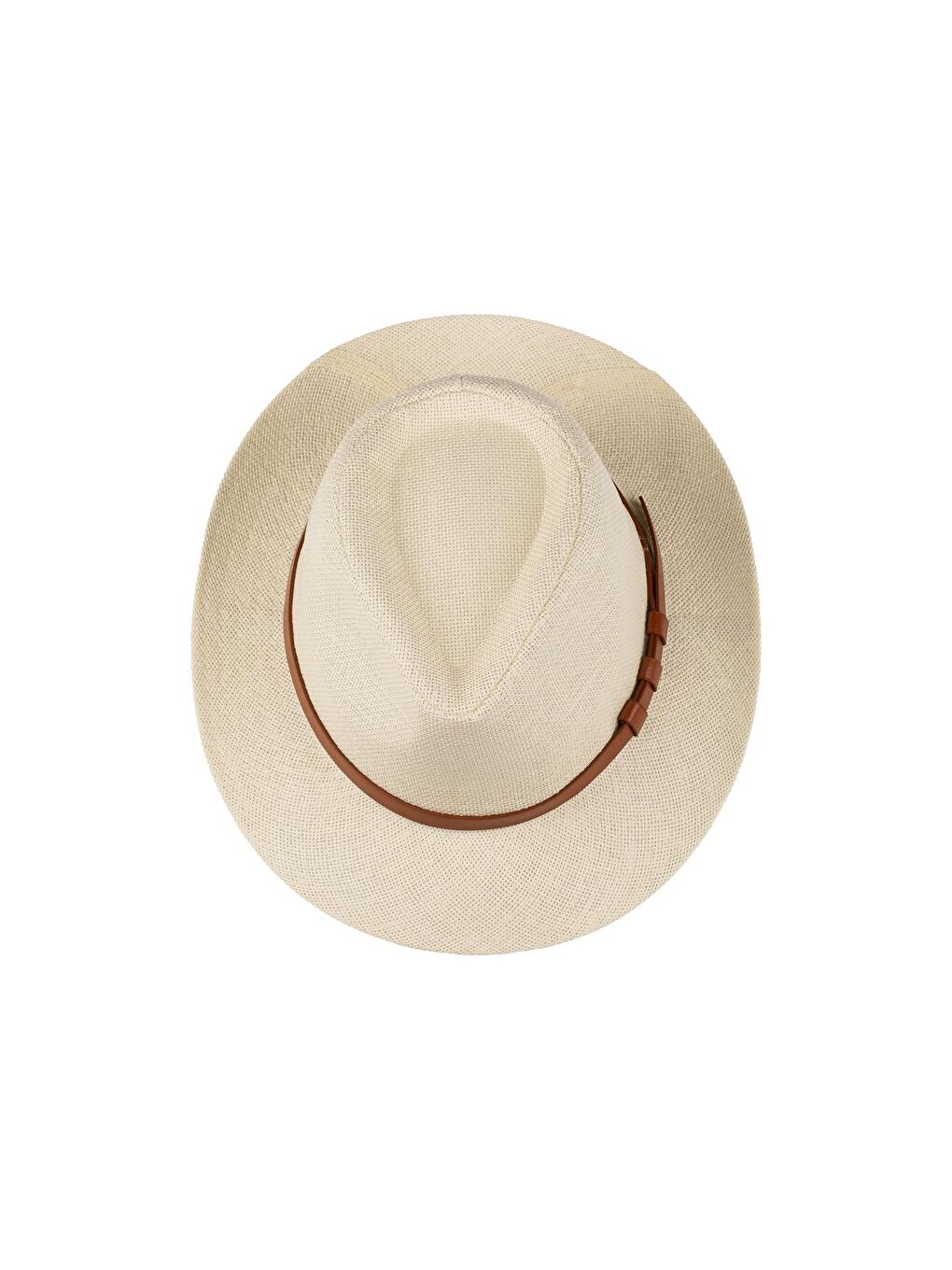 Ekru Erkek Kemer Detaylı Geniş Kenar Hasır Şapka Y25750-12 Krem-1