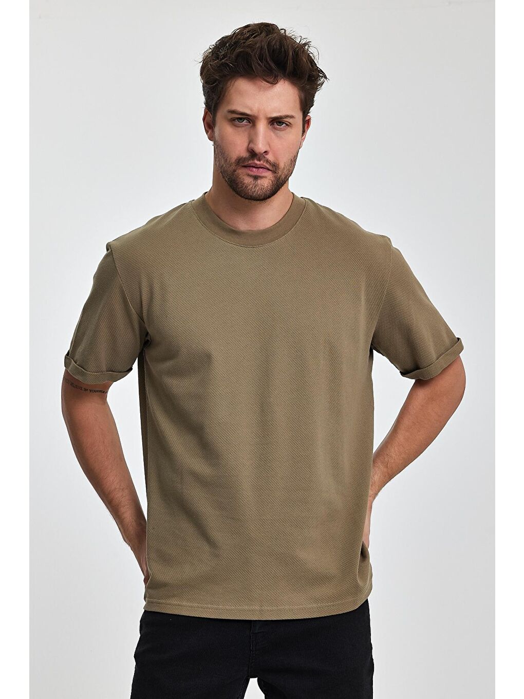 Bej 30-1 Petek Süprem Bisiklet Yaka Erkek Tişört