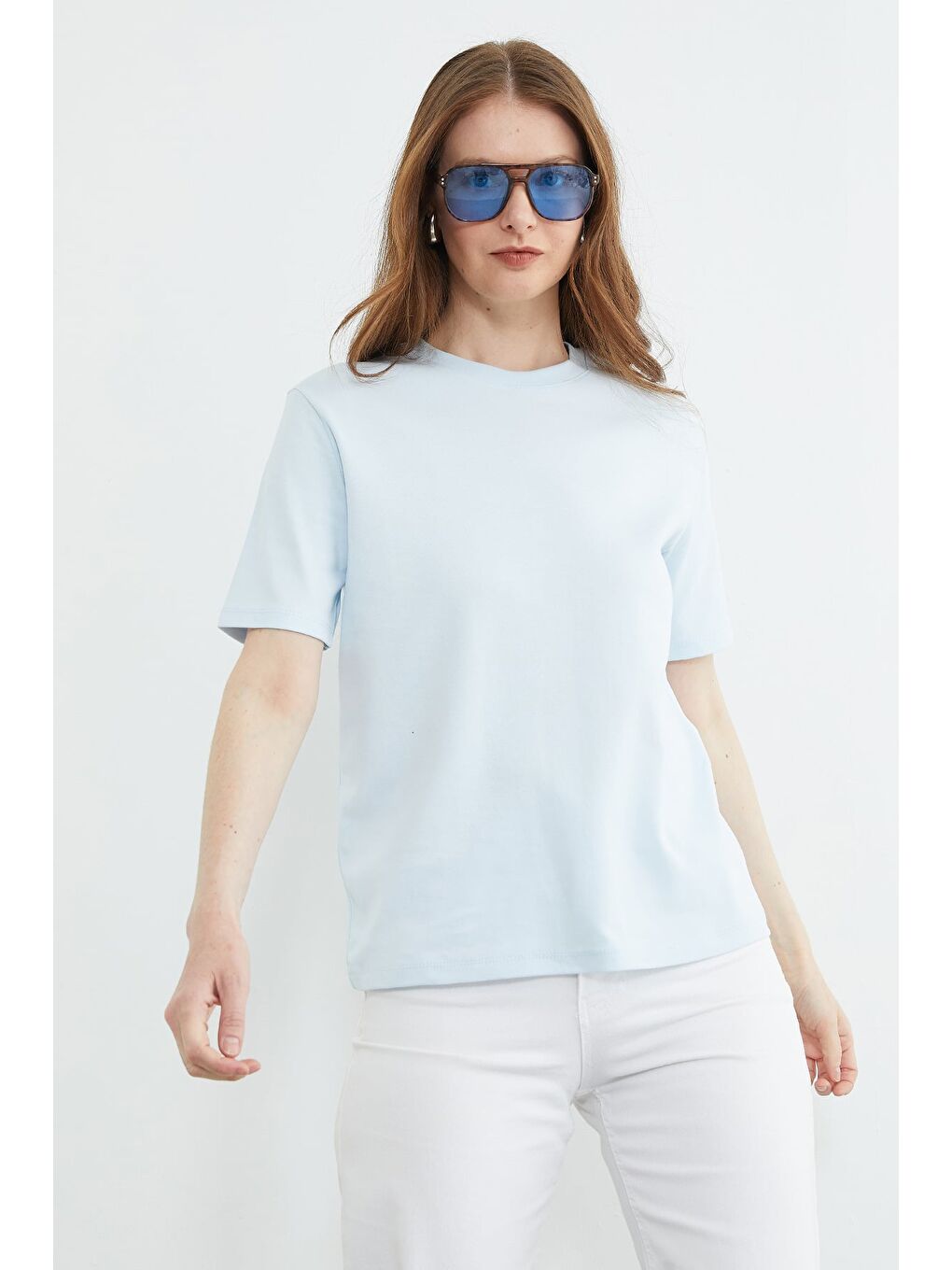 Mavi Basic Bisiklet Yaka Salaş Tişört