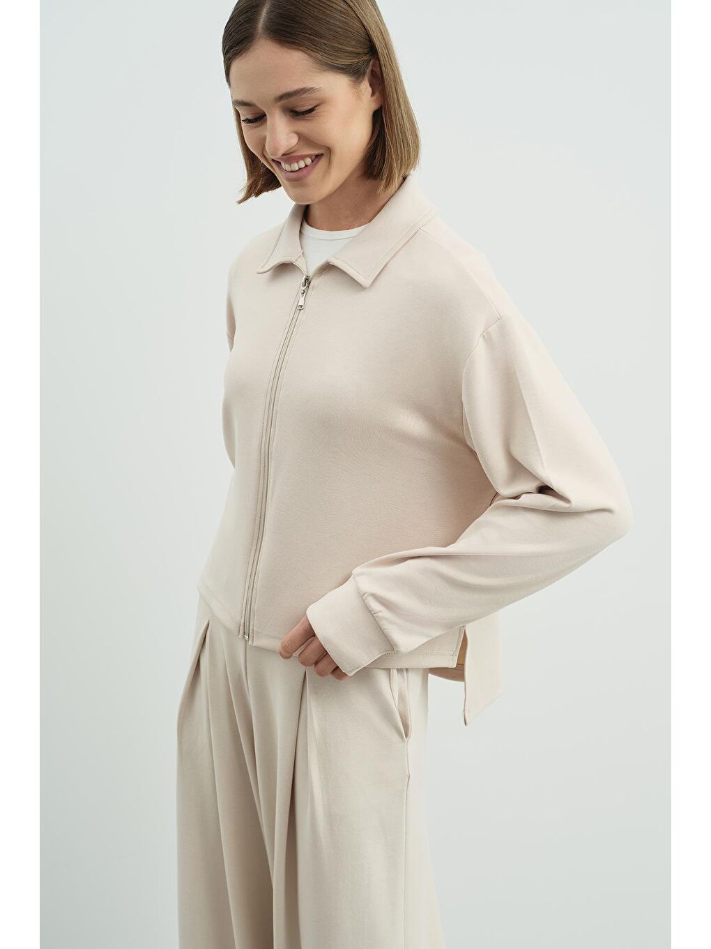 Pure Touch Fermuarlı Sweat Bej