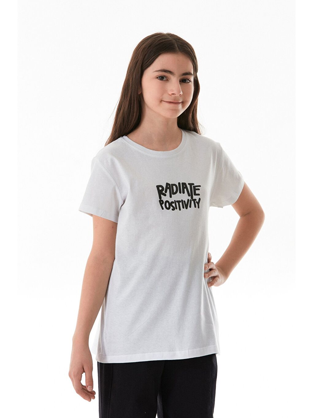 Beyaz %100 Pamuk Önü Ve Arkası Yazı Baskılı Kız Çocuk Tişört-2