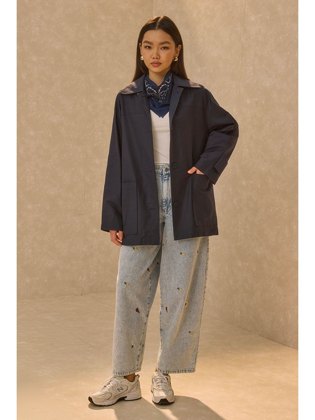 Basic Gabardin Ceket Lacivert