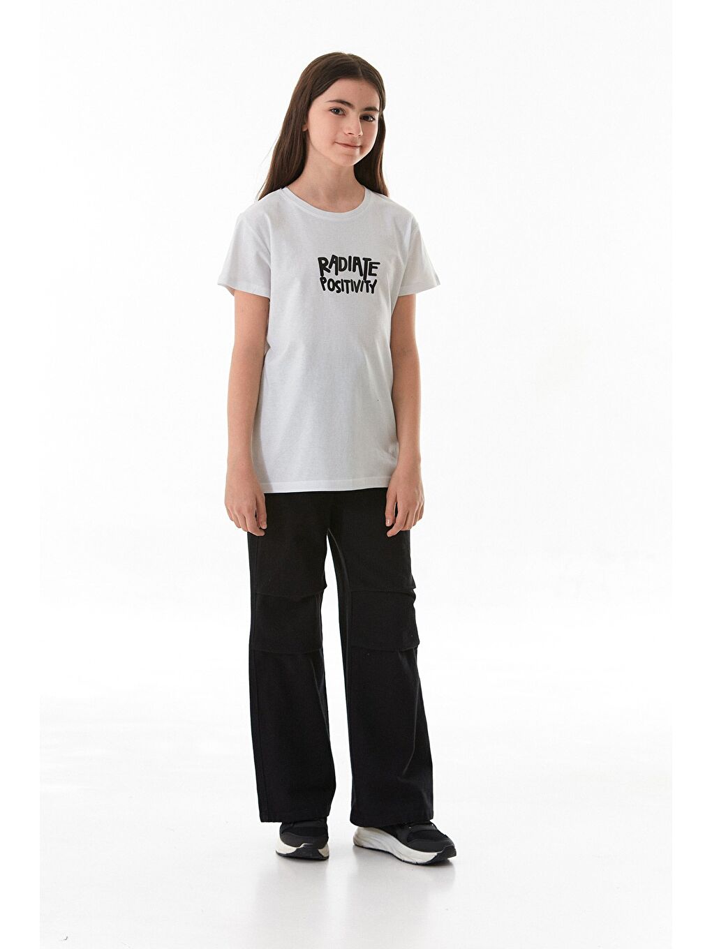 Beyaz %100 Pamuk Önü Ve Arkası Yazı Baskılı Kız Çocuk Tişört-3