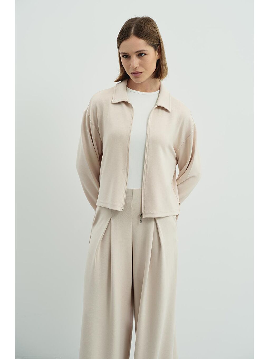 Pure Touch Fermuarlı Sweat Bej-2