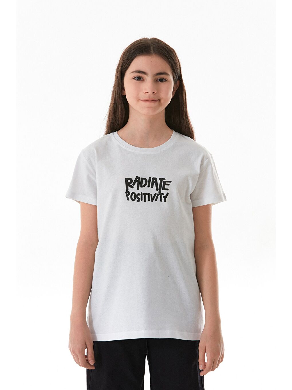 Beyaz %100 Pamuk Önü Ve Arkası Yazı Baskılı Kız Çocuk Tişört-4