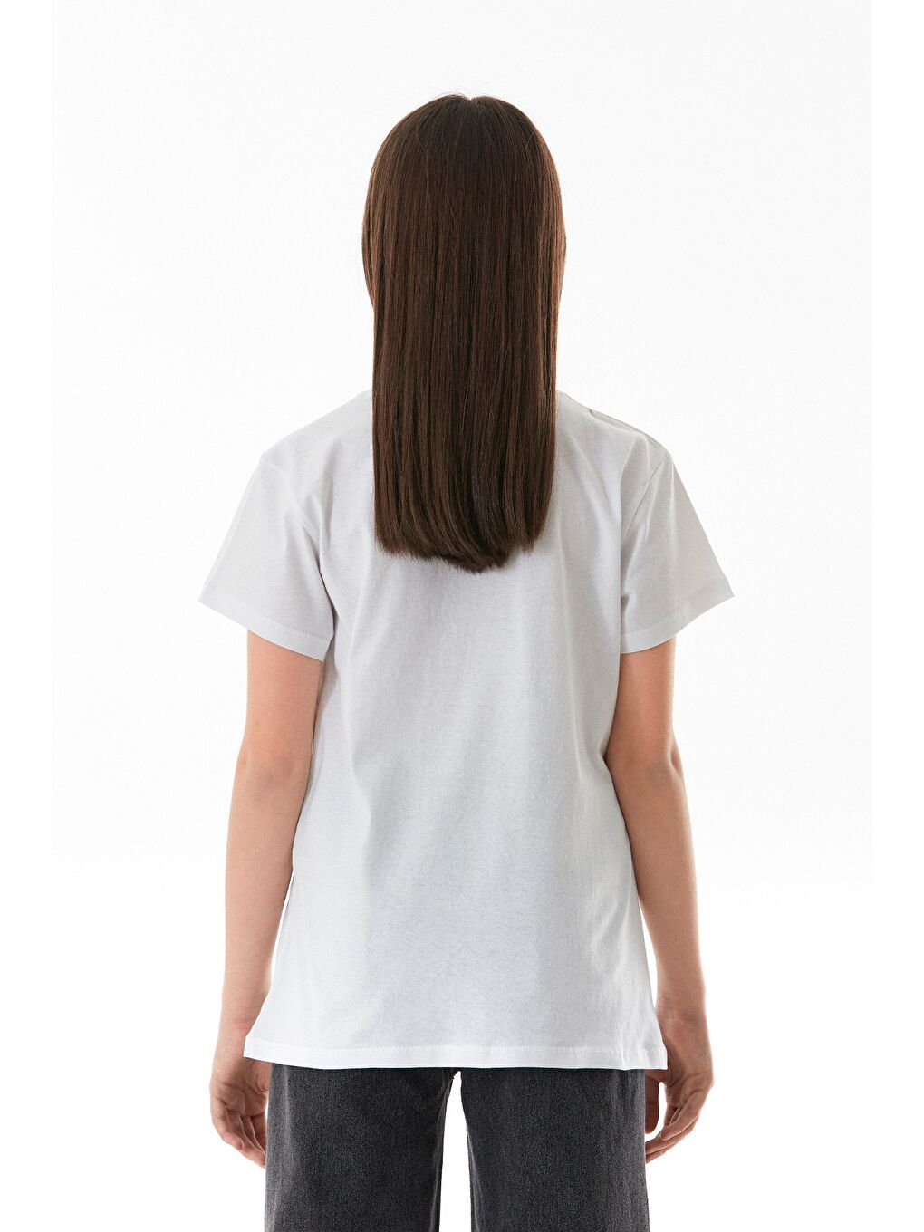 Beyaz %100 Pamuk Kiraz Baskılı Bisiklet Yaka Kız Çocuk Tişört-2