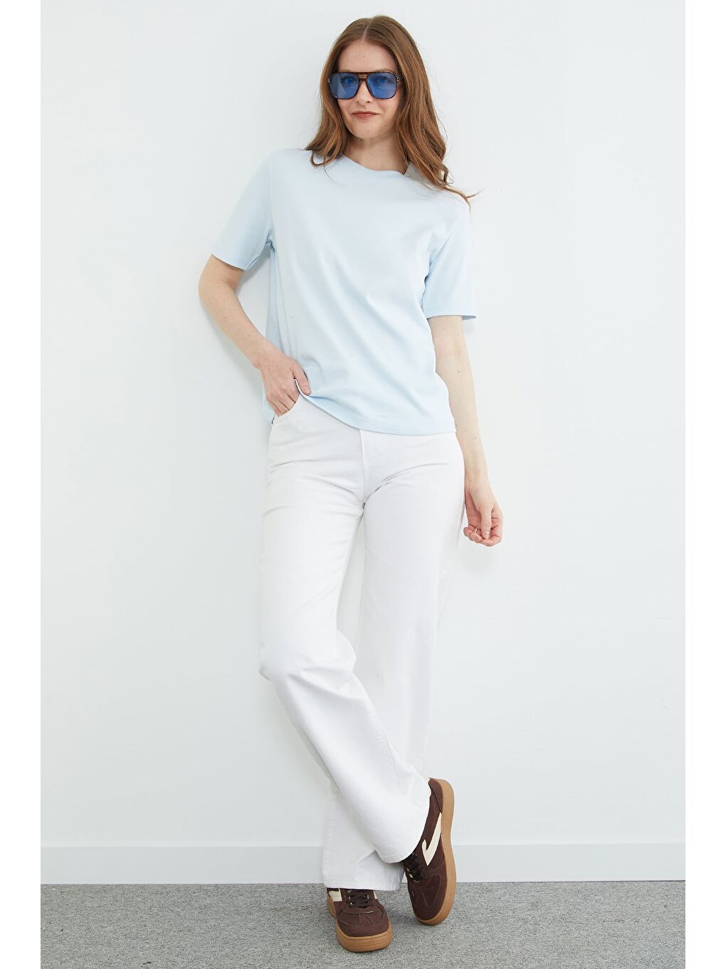 Mavi Basic Bisiklet Yaka Salaş Tişört-2