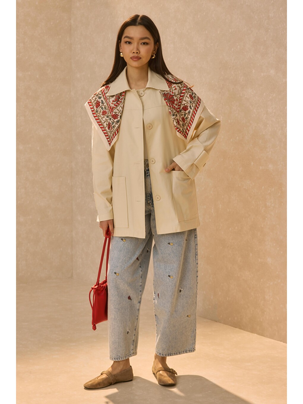 Basic Gabardin Ceket Ekru