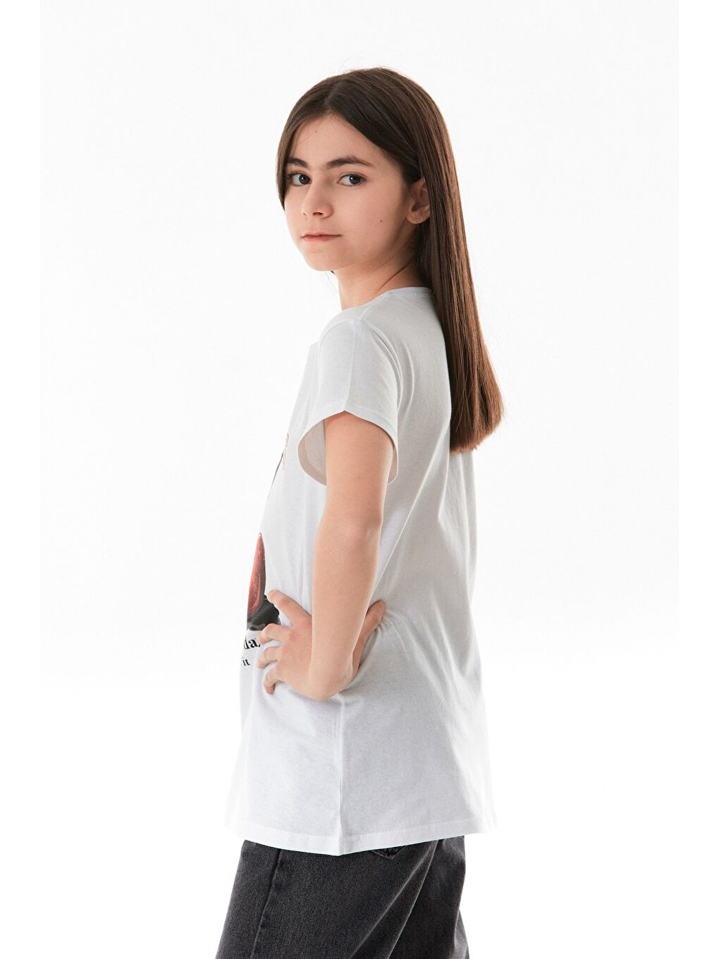 Beyaz %100 Pamuk Kiraz Baskılı Bisiklet Yaka Kız Çocuk Tişört-3