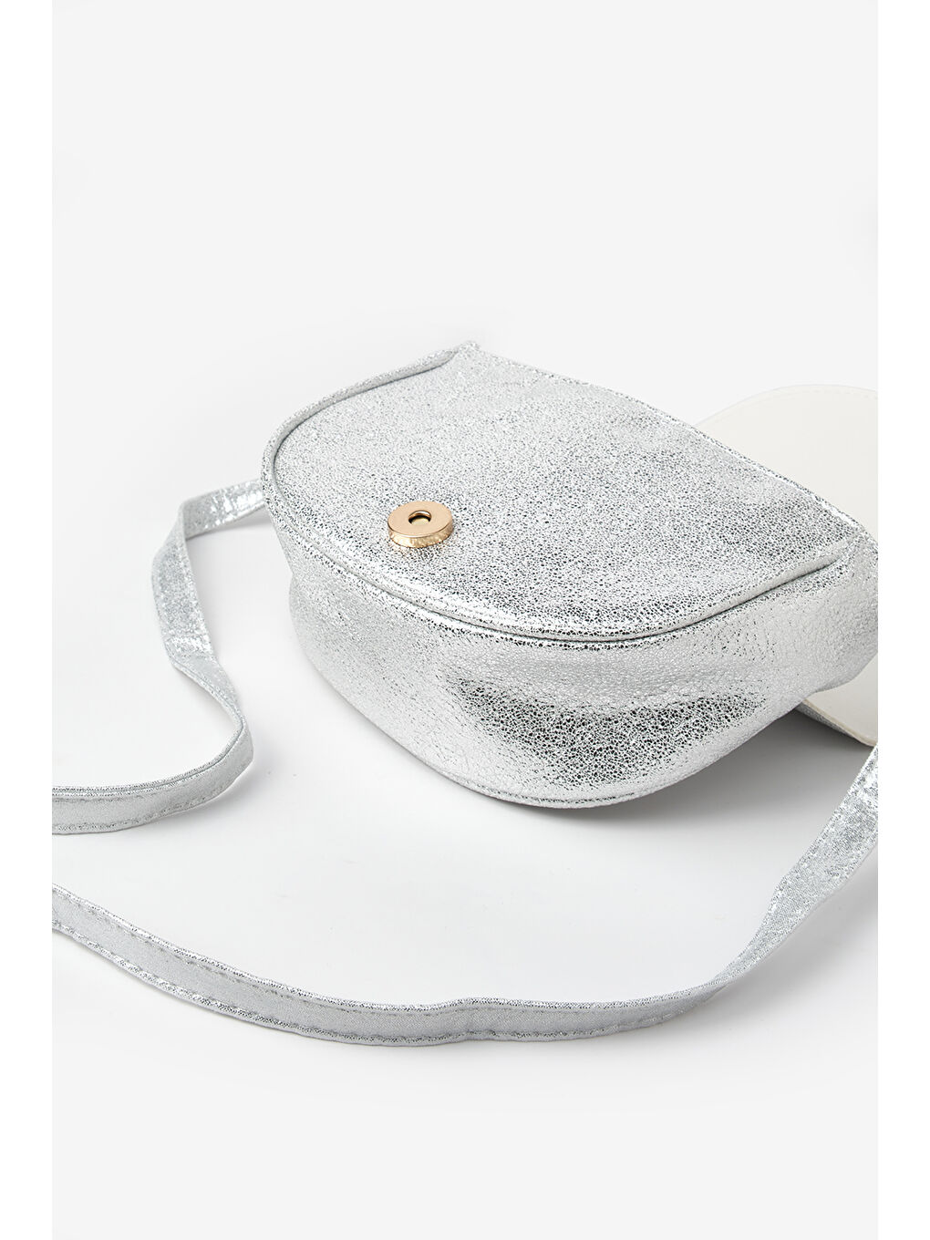 Gri Gümüş Kalp Figürlü Kız Çocuk Omuz Çantası-1