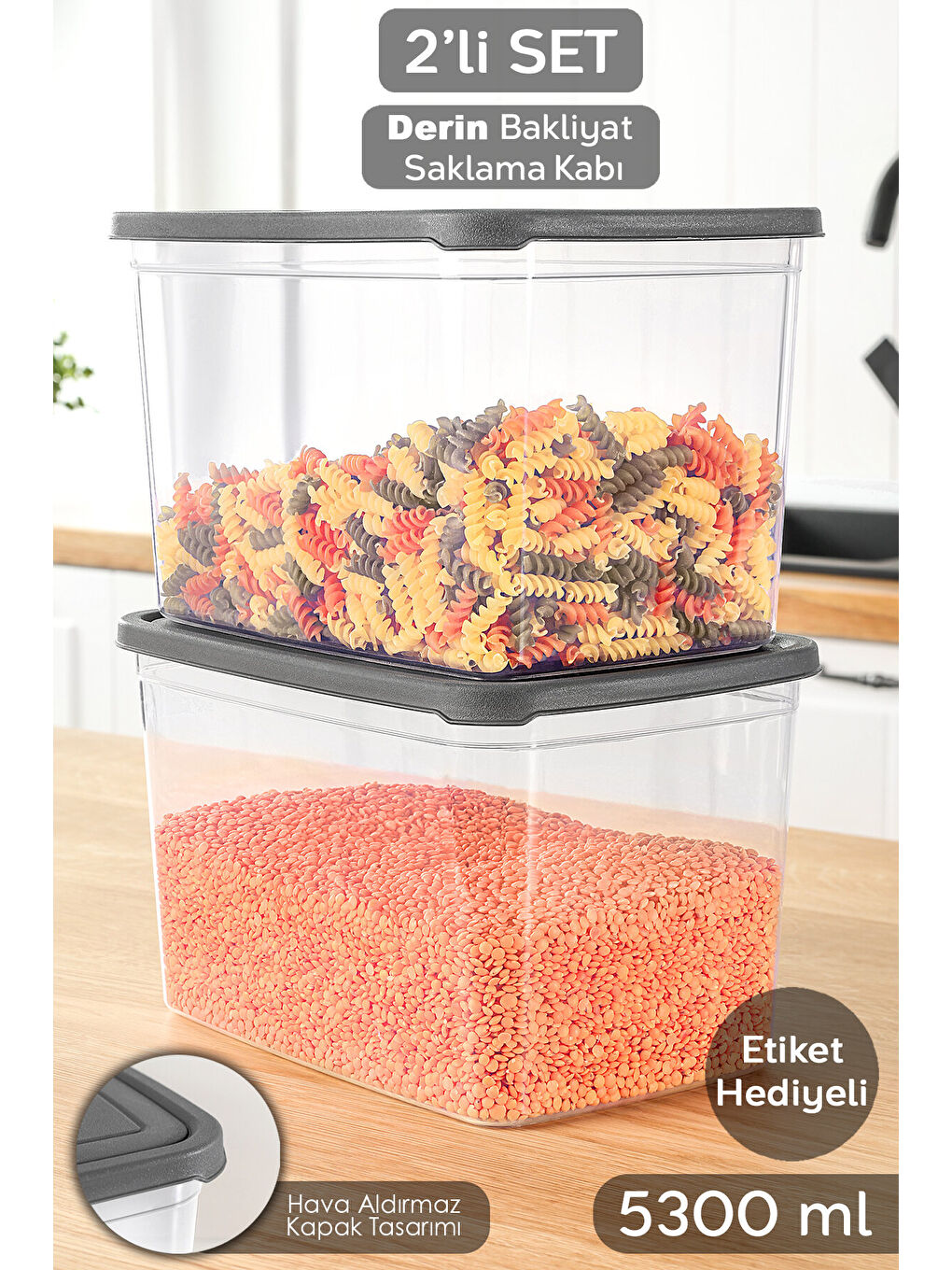Renksiz 2 Adet Erzak Saklama Kabı 5300 ml