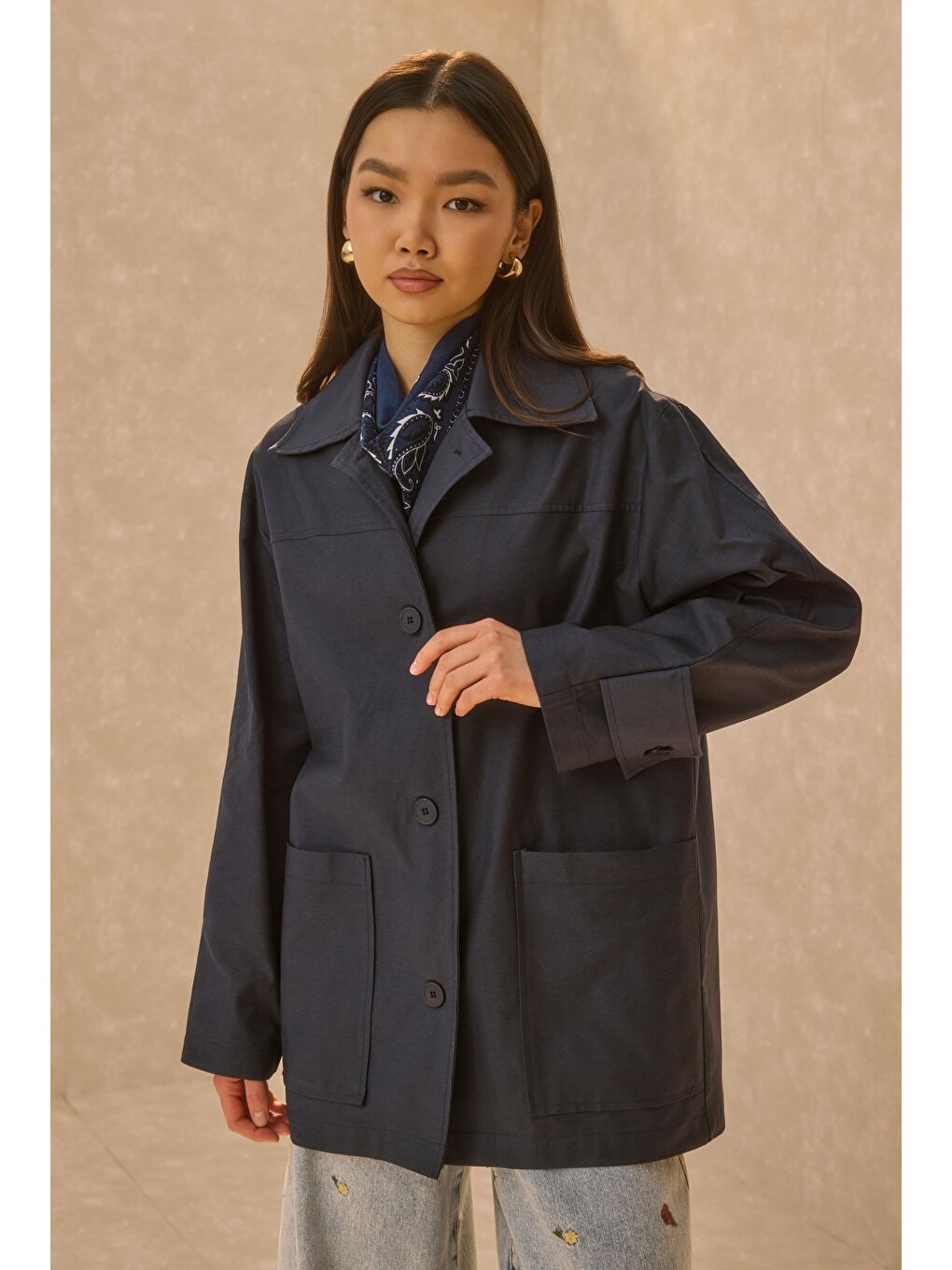 Basic Gabardin Ceket Lacivert-2