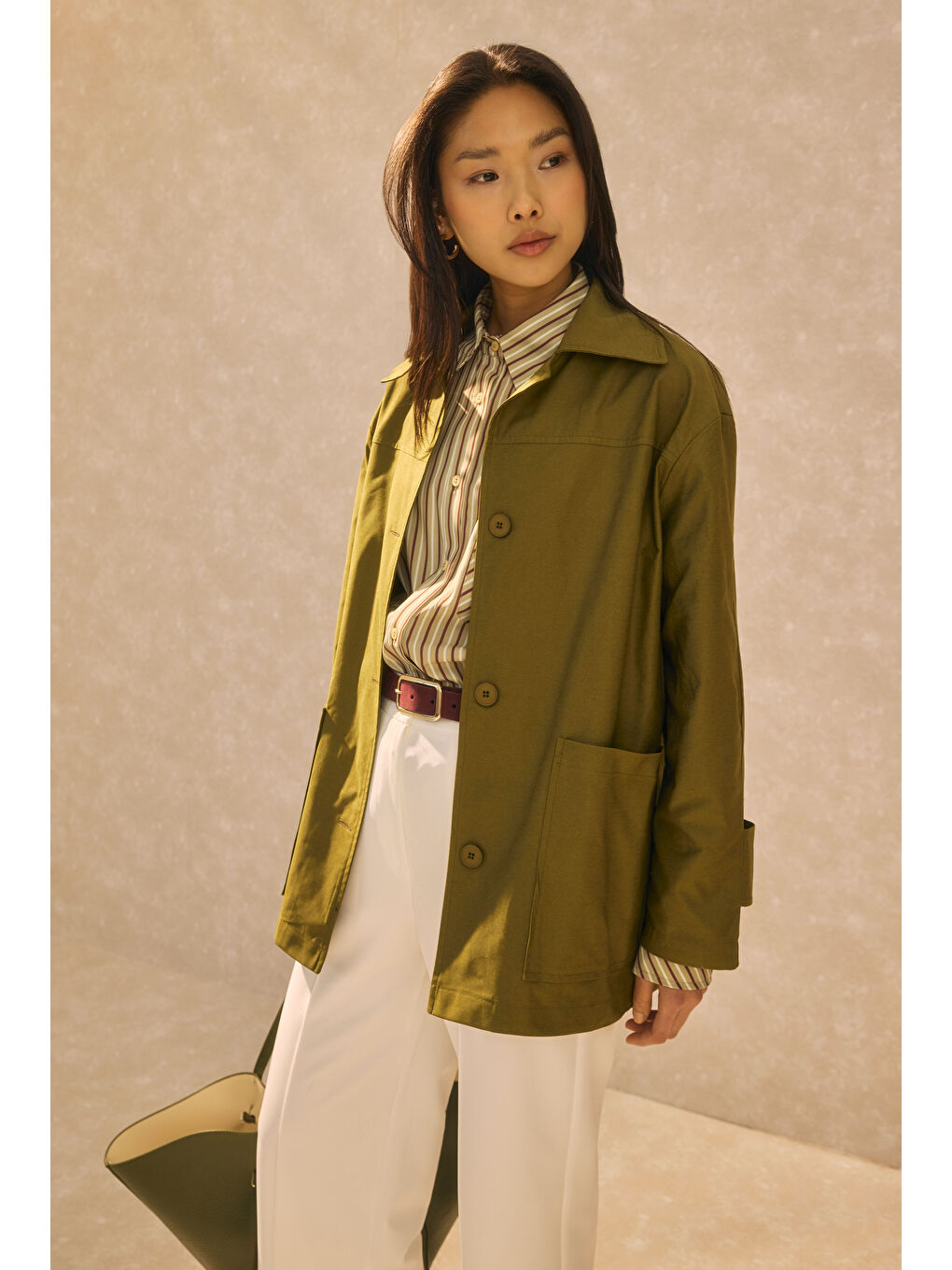 Basic Gabardin Ceket Yağ Yeşili