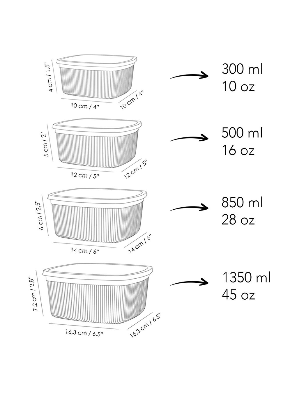 Bej 4'lü Çizgili Kare Gıda Saklama Kabı Seti-7