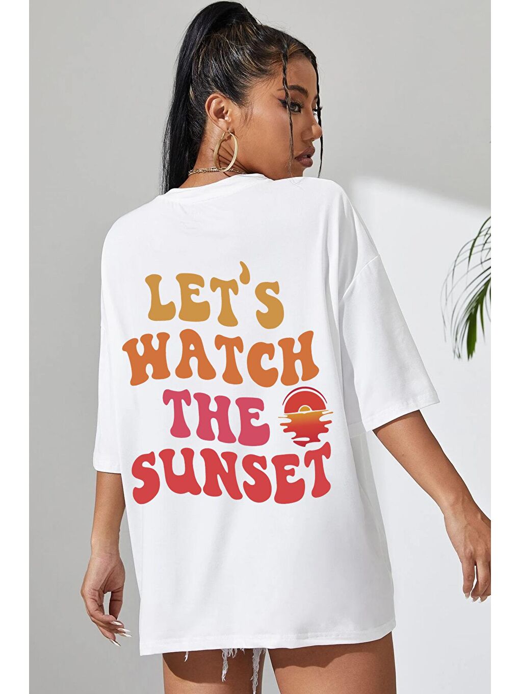 uyguntarz Beyaz Unisex Lets Watch The Sunset Tasarım Tshirt - 1